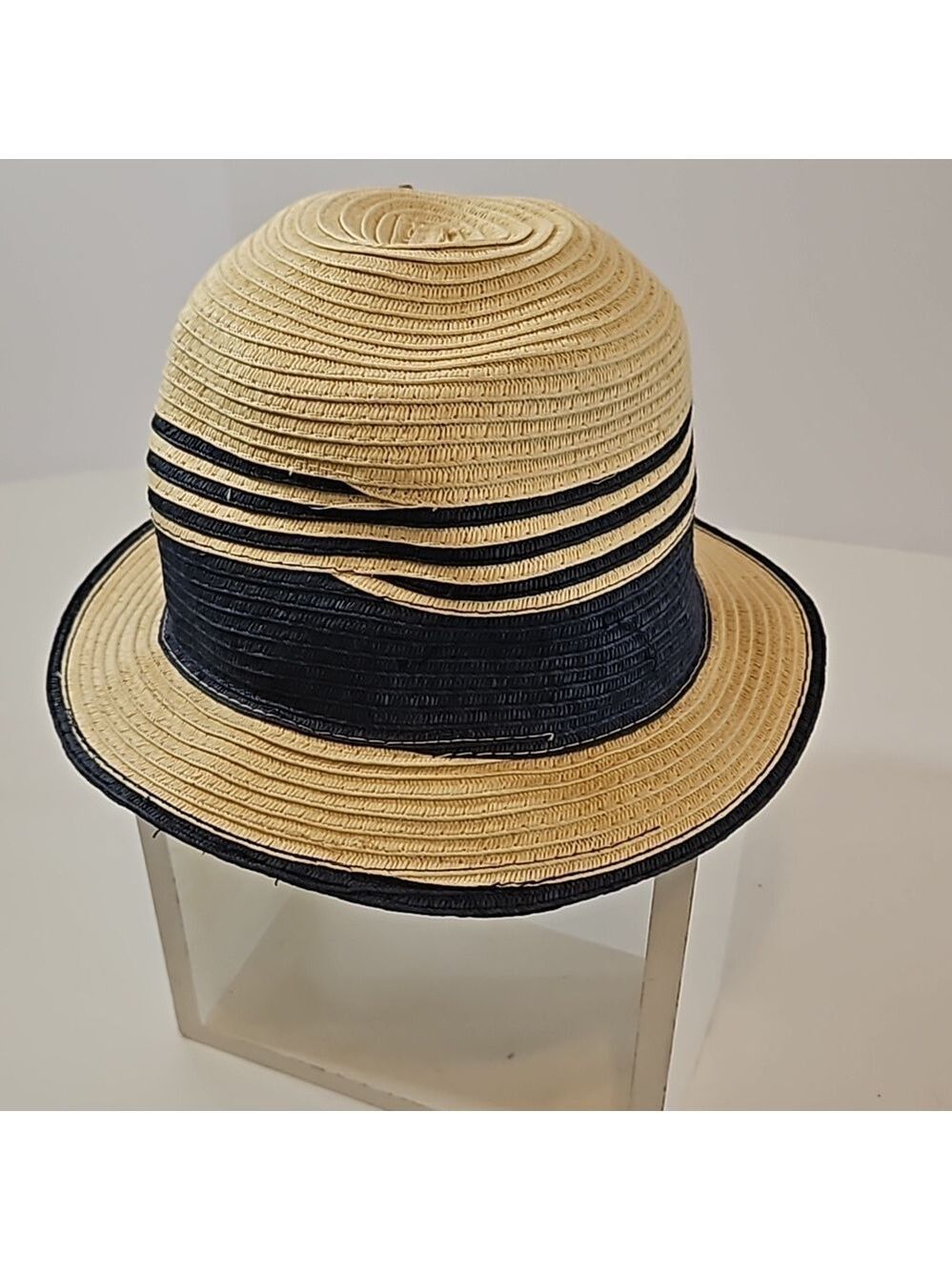 Summer Fedora Hat 100% paper straw Unisex black detail British Style Handmade - Picture 5 of 17